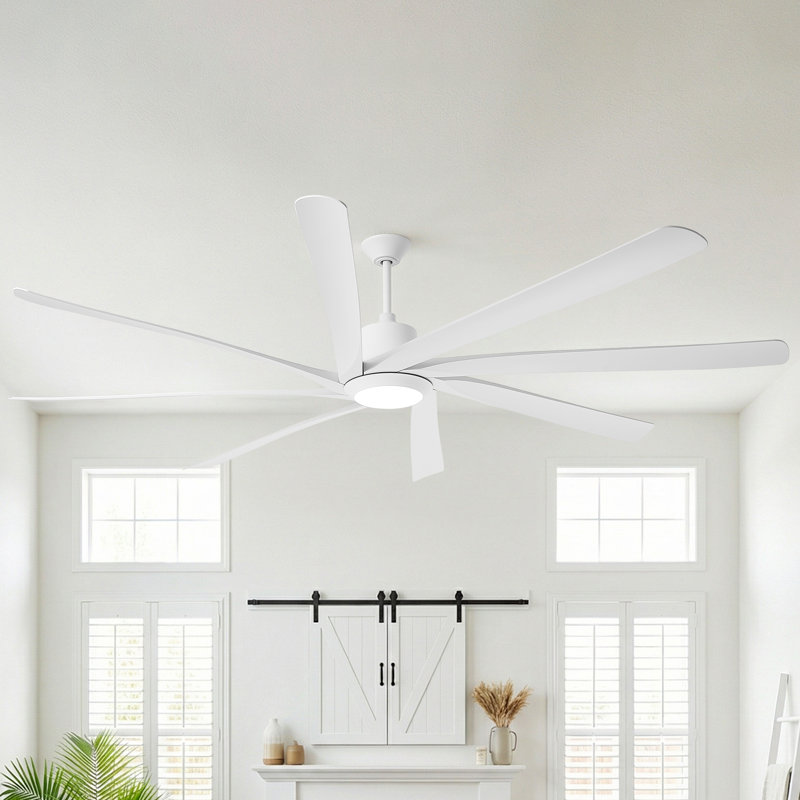 100" Extra Large Industrial Dimmable Ceiling Fan With LED Lights And Remote Control, White