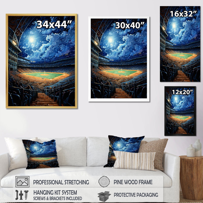 «Modern Baseball Stadium At Night II», impressions sur toile de paysages urbains, Toile tendue, H 20 po x l 12 po x P 1 po
