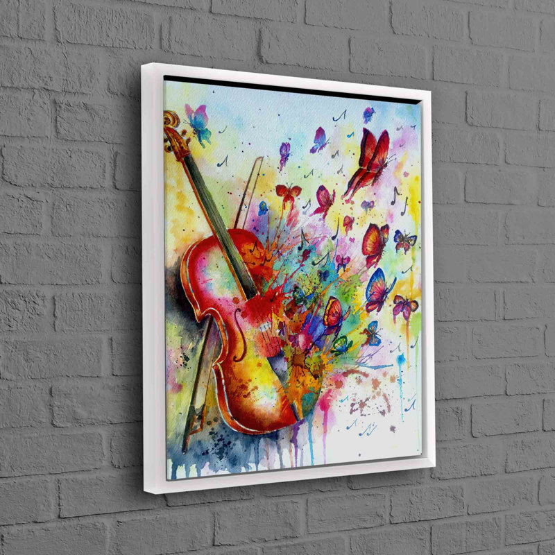 Art mural sur toile coloré abstrait violoniste et papillon parfait pour le cadeau, H 100 po x l 45 po, Blanc