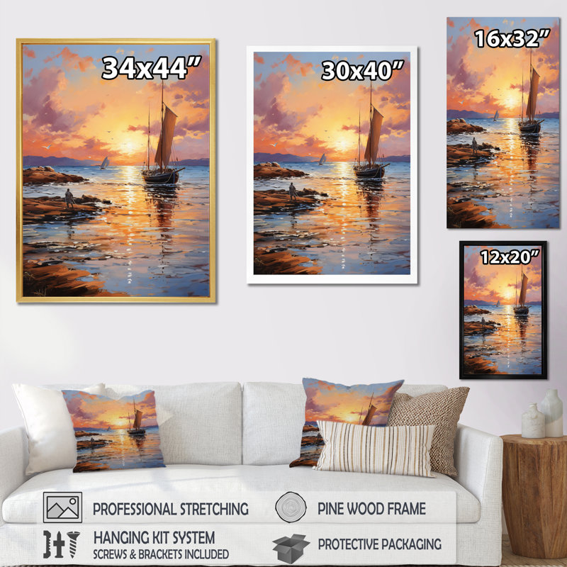 Espagne, coucher de soleil à Ibizas III, reproduction d'art sur toile, Cadre photo noir, H 20 po x l 12 po x P 1 po