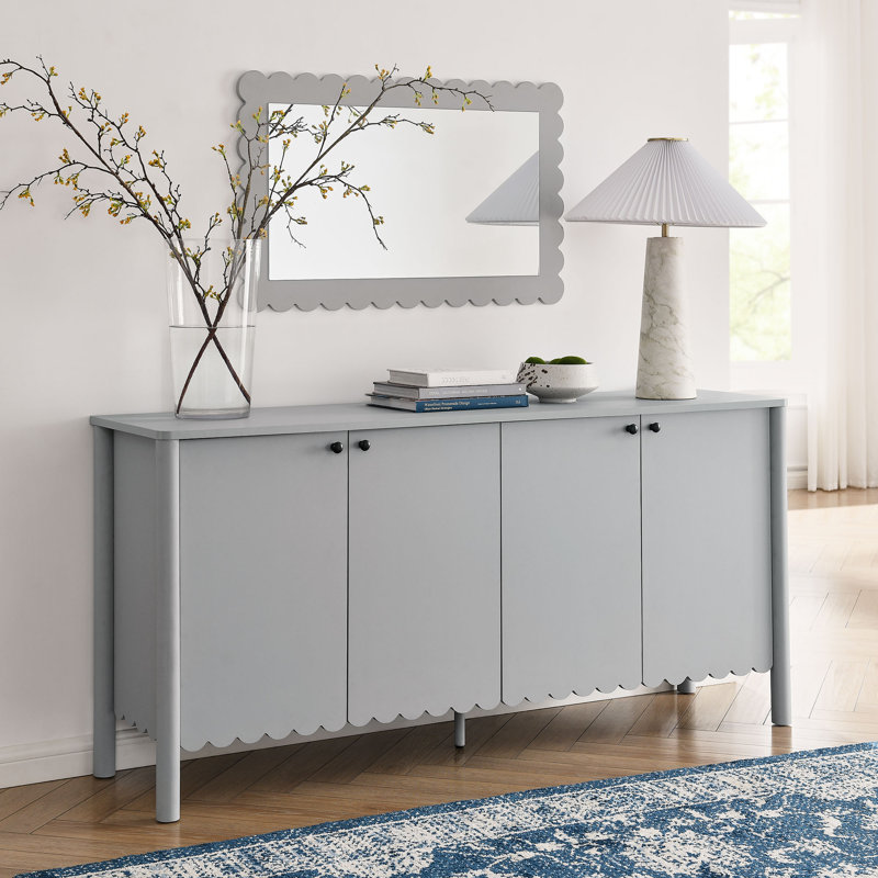 Light Gray Laminate 66" Scalloped Sideboard Cabinet