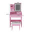 Bureau de coiffeuse rose avec miroir à DEL 3 couleurs, station de charge et tabouret de rangement