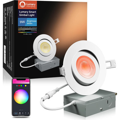 Lumary 4" Smart Gimbal Recessed Lighting, 40° Tilt Directional Color Changing LED Ceiling Downlight, Work with Alexa/Google Assistant (2 Pack)