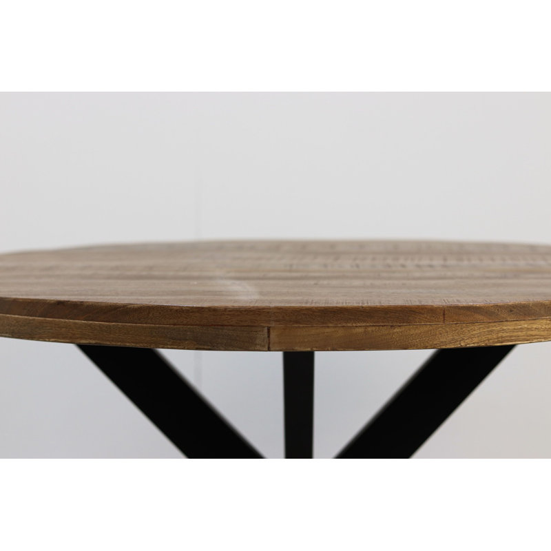 Angilina Round Wood Top Dining Table, 76cm H x 140cm L x 140cm W, Natural Wood/Black