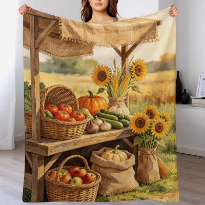 Farm Stand Sunflower Luxury Flannel Throw Blanket, Soft Warm Fuzzy Blanket for Living Room Sofa Bed Home Decor