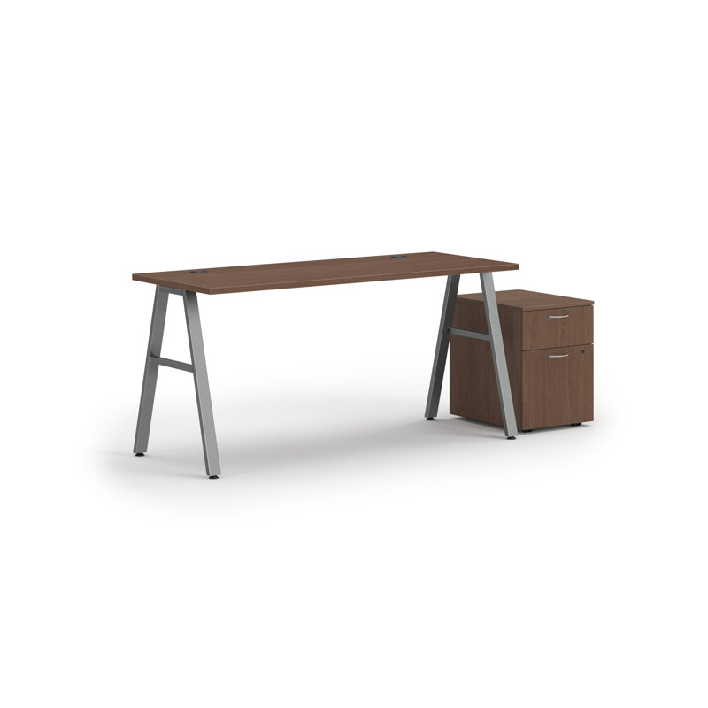 Mod A-Leg Desk with Mobile Storage, 29.23" H x 60" W x 24" D, Java Oak/Black