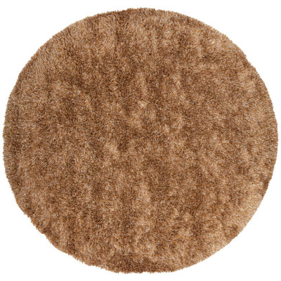 Rogalski Authentic Hand-Woven Handmade Gold, Caramel, Tan & Brown High Pile Modern Shag Wool & Polyester Area Rug