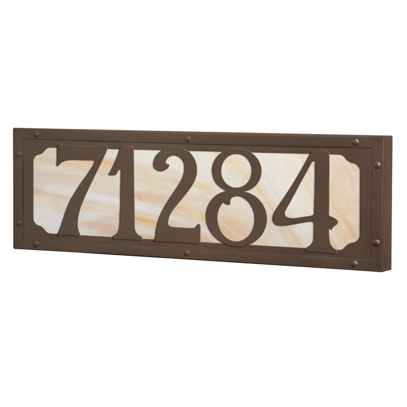 Plaque d'adresse murale personnalisable 12 V pour 5 numéros, Bronze thermolaqué / jaune, Oui