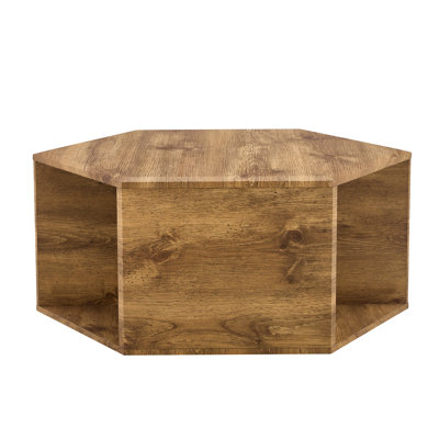  Hexagonal MDF Coffee Table with Patterned Finish, Multi-Hole Storage Design for Any Room Style, Natural