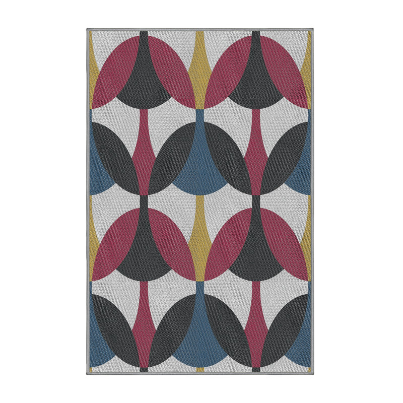 Rose géométrique/bleu/gris Tapis décoratif, Rectangle 2 pi x 4 pi