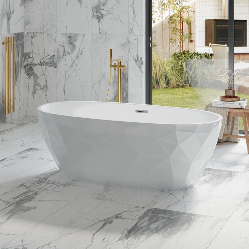 67 Inch Freestanding Bathtubs, Soaking Tub, Modern Free Standing Bathtub with Integrated Overflow, Deep Ergonomic Design for Spa-Like Relaxation, Acrylic