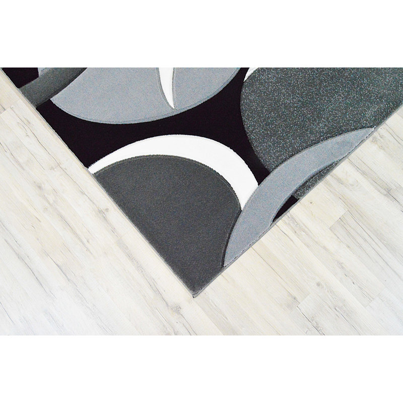 Tapis à motifs abstraits noir / gris Mccampbell, Rectangle 5 pi 2 po x 7 pi 2 po