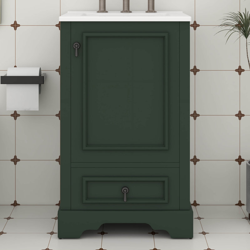 Meuble-lavabo de 20 po avec lavabo, meuble-lavabo simple avec porte à fermeture en douceur, tablette ajustable en forme de U, tiroir de compartiment et support de porte