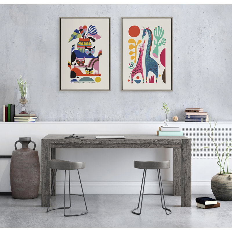 Girafe Love par Rachel Lee 3 Birdies Studio, reproduction d'art sur toile encadrée, Gris, H 23 po x l 33 po
