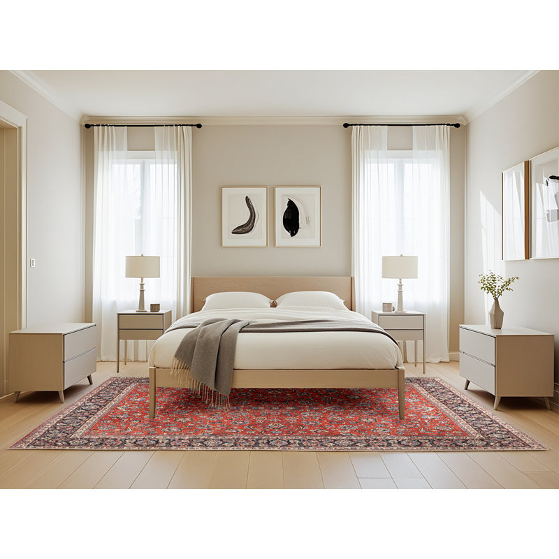 Tapis oriental en laine rouge, Rectangle 5 pi x 8 pi