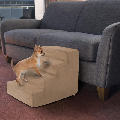 Escaliers pour animaux de compagnie - Marches en mousse pour petits chiens ou chats - Conception en 4 étapes avec couvercle amovible - Escalier pour chien antidérapant pour la maison et le véhicule (brun clair)