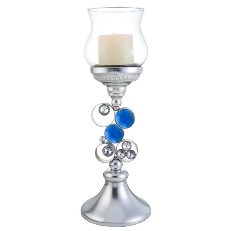 18" Tall Polyresin" Dazzle" Candleholder, Silver Finish