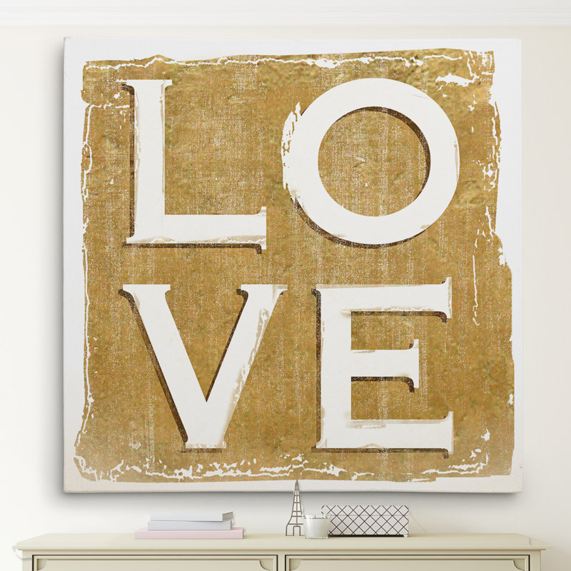 « love », art textuel sur toile tendue, H 16 po x l 16 po x P 1,5 po