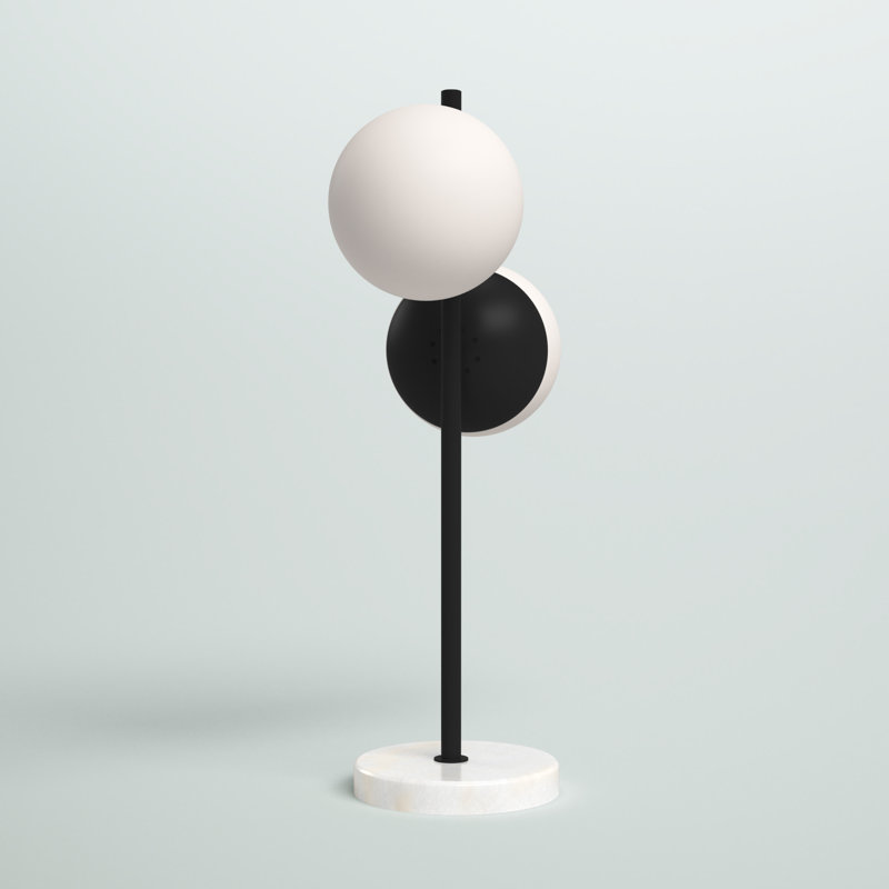 Yearby Marble and Metal Table Lamp with Glass Globe Shade, Black, Frosted White