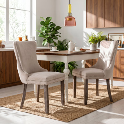 A&A Furniture 27.4" W x 20.4" D x 37.4" H Velvet Solid Wood Wingback Upholstered Dining Chair