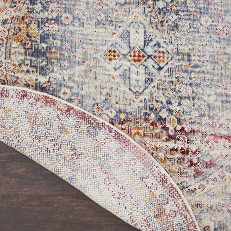 Arlea Kinsley Oriental Ivory/Navy/Rust Area Rug, Round 6'