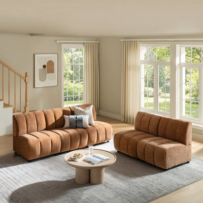 Hawkinge 140" Modern 5-Piece Chenille Channel Tufted Sofa