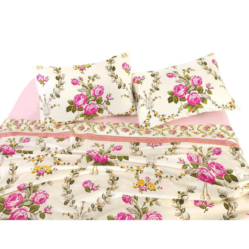 Alisabeth 56 Thread Count Floral 100% Cotton Brushed Sheet Set, Single (3'), Pink