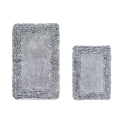 Ensemble de tapis de bain 100% coton 1775 g / m² 2 pièces Courson Premium, certifié OEKO-TEX®, envers en latex antidérapant, motif de volants touffetés moelleux, super absorbant, tapis de salle de bain lavables à la machine, argent