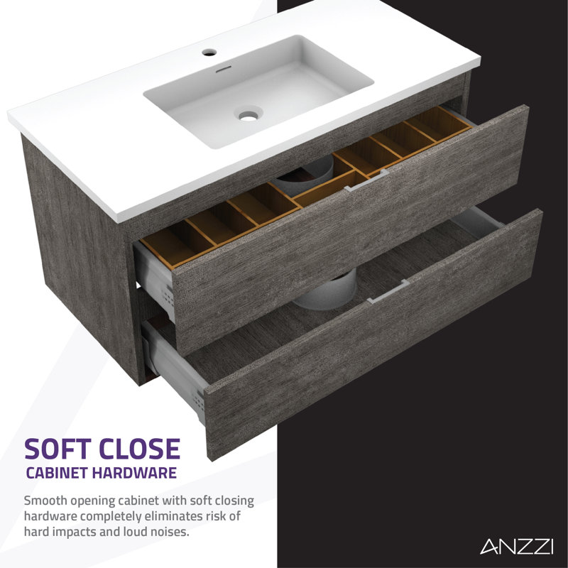Conques 39 " W Free Standing Wall Mounted 1 Single Vanity Bathroom Vanity With Marble Top with Mirror, Gray