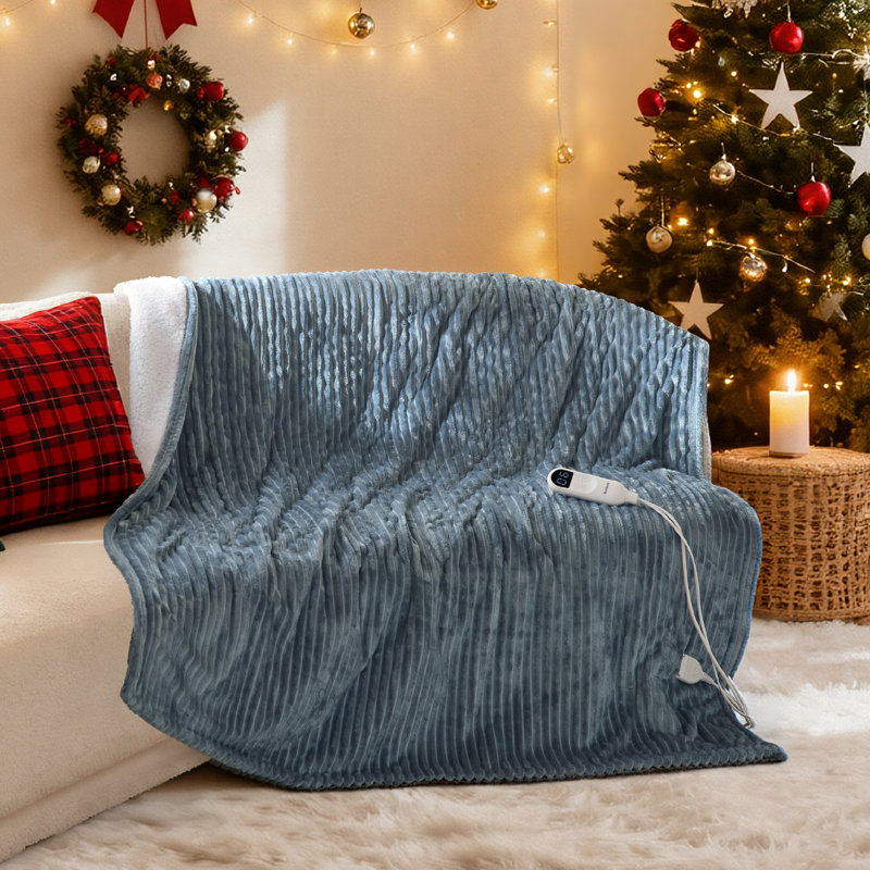 Couverture électrique, flanelle à nervures douces, chauffage avec 4 réglages de temps, 6 niveaux de chaleur, arrêt automatique avec minuterie de 3 heures, GentleSoft ™