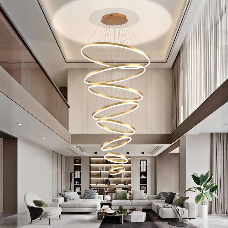 Modern Led Rings Chandelier Dimmable High Ceiling Chandelier Foyer Chandelier, Gold, 157" H x 35" W x 35" D