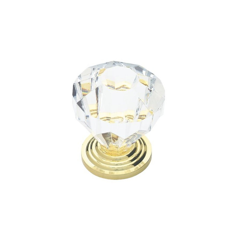 (5 Pack) 1-1/4 inch Design Facets Knob, Brass/Clear