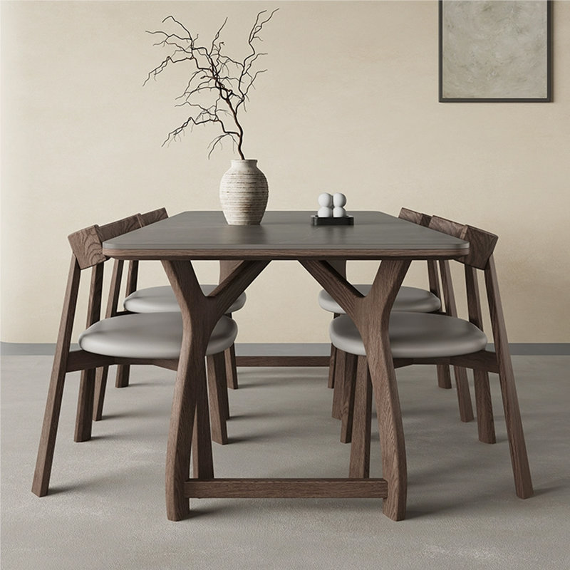 French modern simple rectangular dining table set, 29.5”H x 70.8”L x 35.4”W