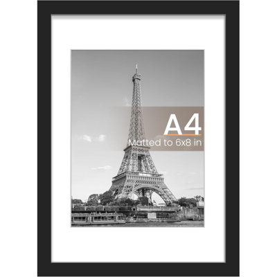 A4 Picture Frame, Display Pictures 6X8 With Mat Or 8.3X11.7 Without Mat, Wall Hanging Photo Frame, Black, 1 Pack