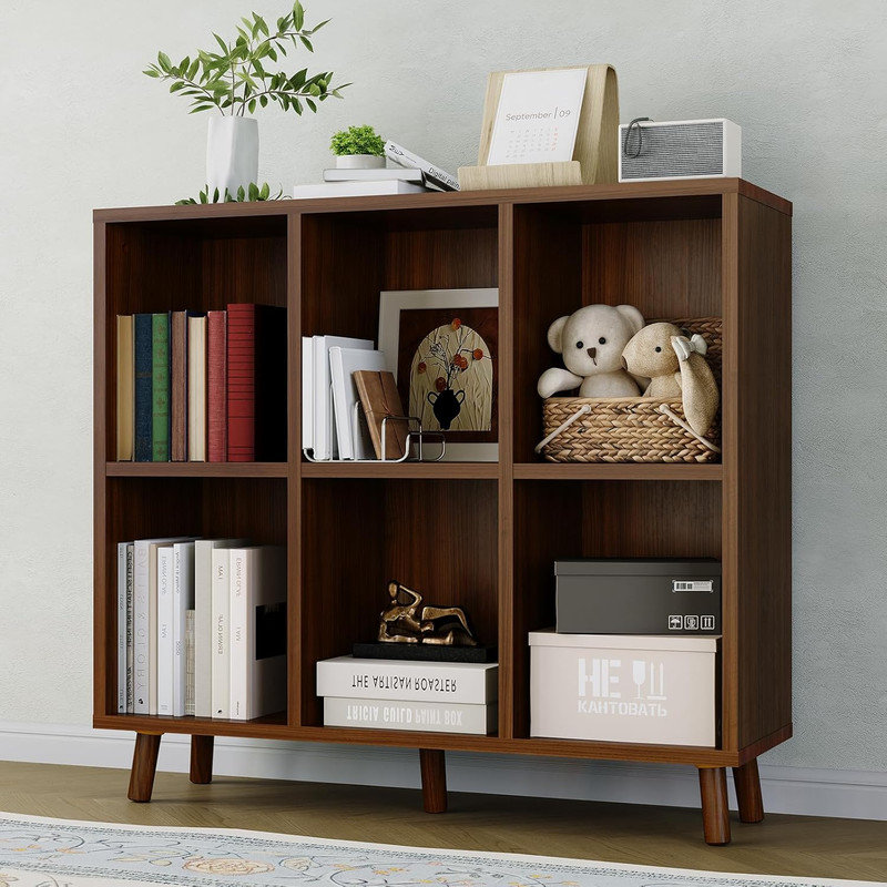 Cube Bookshelf Organizer, Freestanding Open Bookcase with Leg Base for Home Office, Living Room, Bedroom