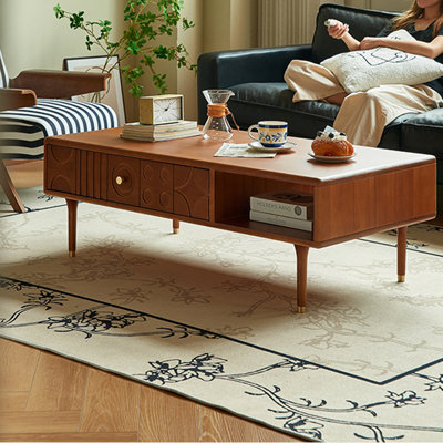 Vintage pure solid wood carved coffee table