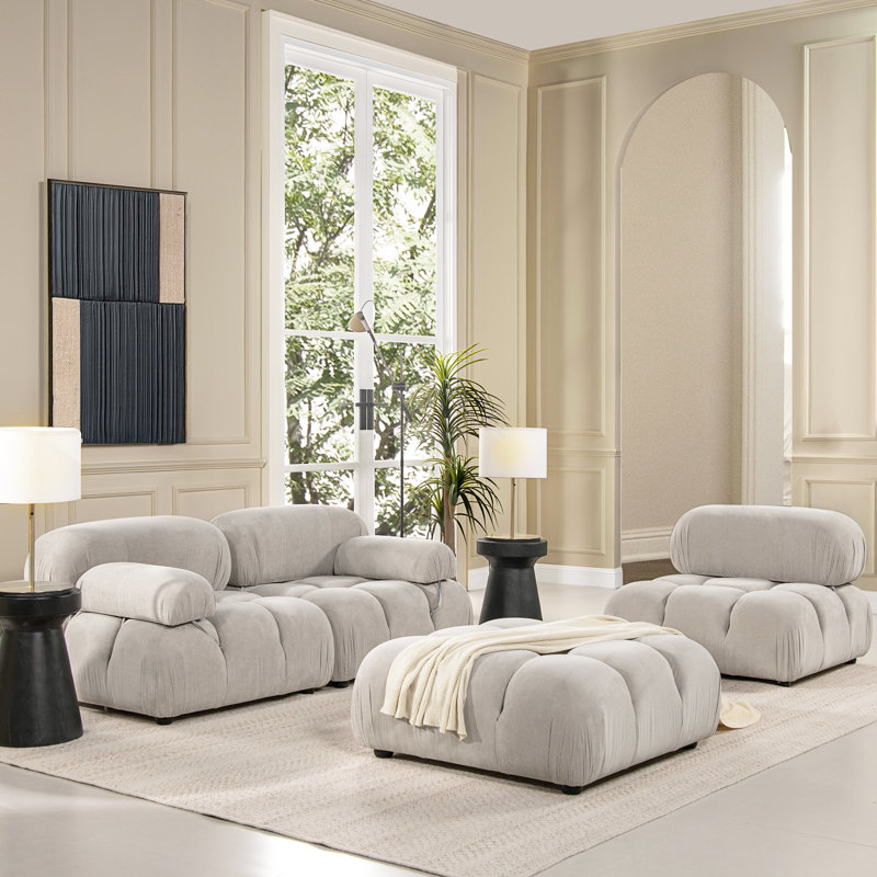 Reva Upholstered Ottoman, Pebble Gray Corduroy