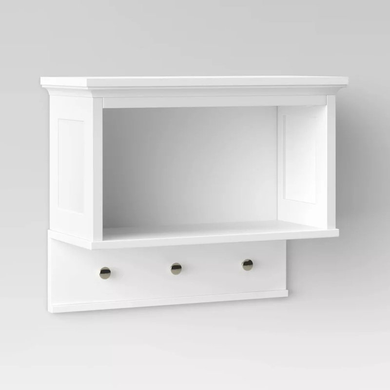 Wall Shelf with Hooks White -  Microfiber, Non-Slip Backing