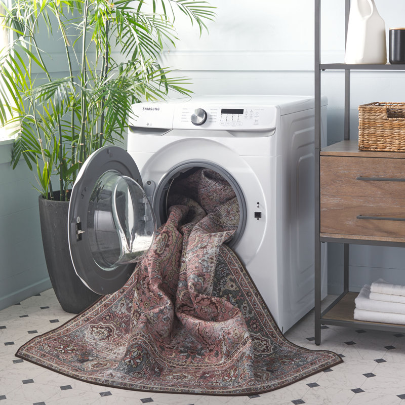 Tucson Vintage Look Machine Washable Non-Slip Area Rug in Red/Pink, Runner 76 x 244 cm