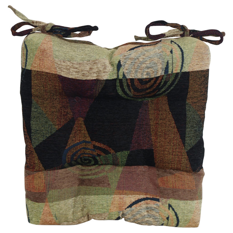 16-Inch Square Jacquard Chenille Tufted Chair Cushions, Brown/Black Abstract