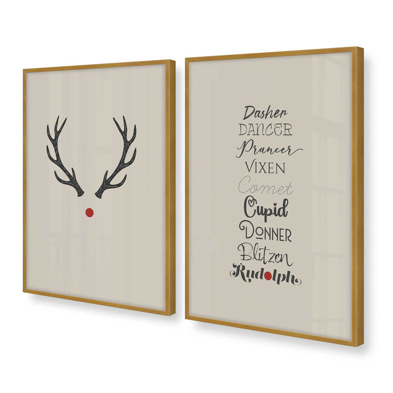 Reindeer Roll Call, ensemble de 2 impressions d'art, Or poli, H 17,5 po x l 27 po