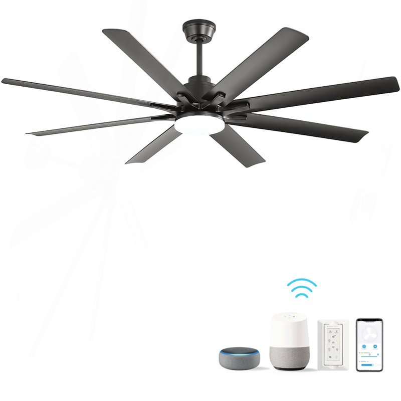Ventilateur de plafond moderne de 66 pouces avec lumière à DEL à intensité variable et 8 pales ABS, moteur à courant continu réversible, télécommande, noir, pour le bureau à domicile