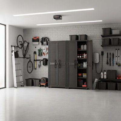 Grande armoire de rangement robuste avec 2 portes, espresso