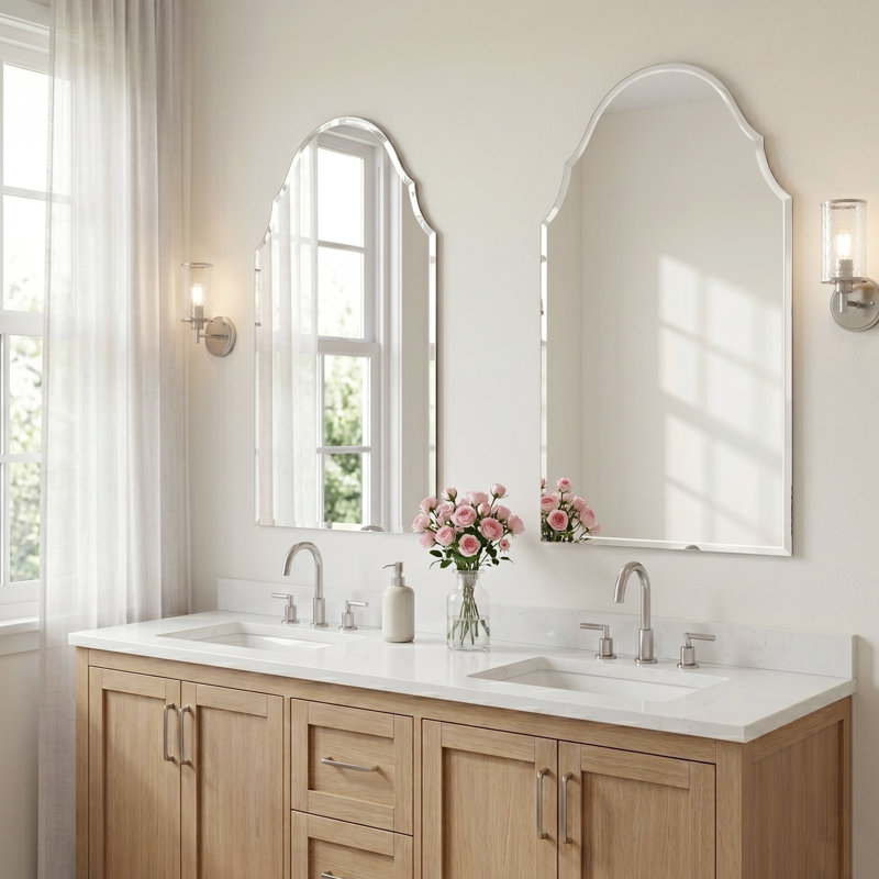 Arch Frameless Beveled Bathroom Wall Mirror for Vanity, 36" x 20"