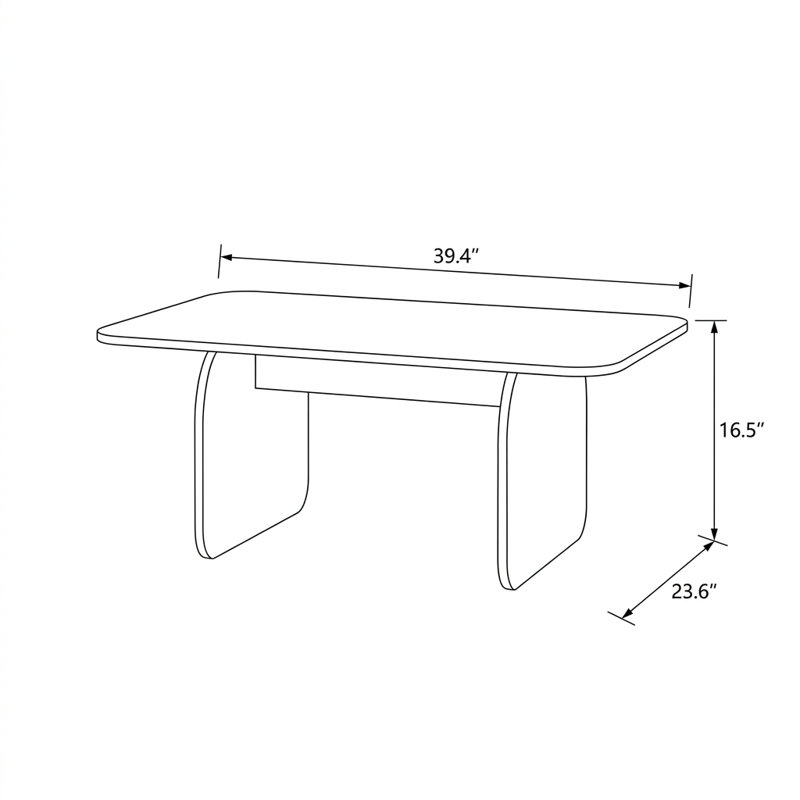 Table basse rectangulaire sculpturale moderne, finition Rosso Marmo, pieds en dalle (39,4'' L x 23,6'' P x 16,5'' H)