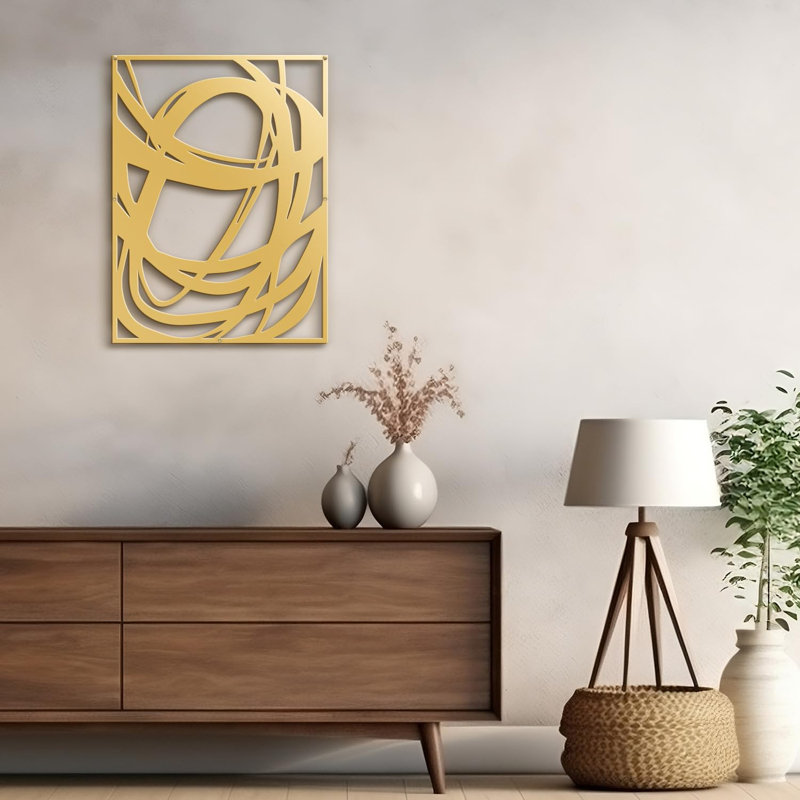 Décoration abstraite murale abstraite à lignes fluides, Or, H 18 po x l 13,43 po x P 0,05 po