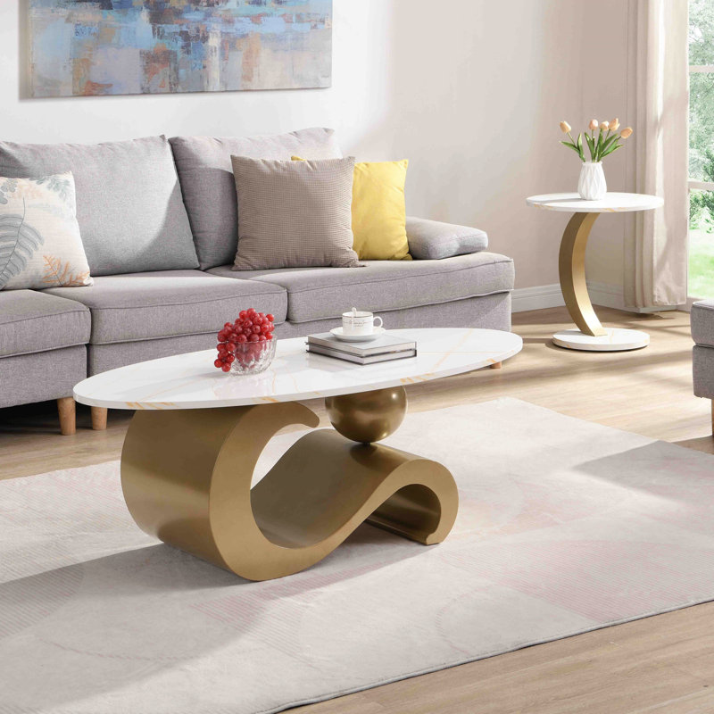 Ensemble de 2 tables de bout gigognes pour salon, ovale et ronde Nesting