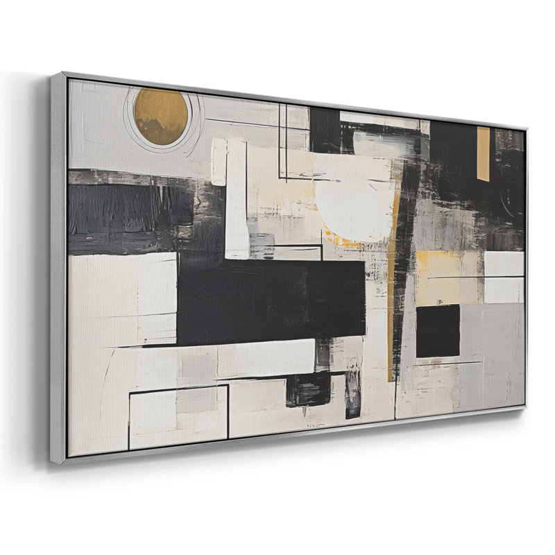 «Abstract Series» -CCCLLXXIX- Toile tendue avec châssis tendue, prête à être accrochée, H 25 po x l 49 po, Argent argent