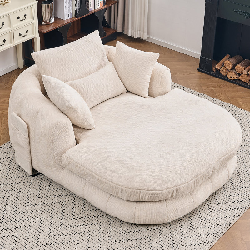 Oversized Chaise Lounge – Compression- Chenille Chair, Beige