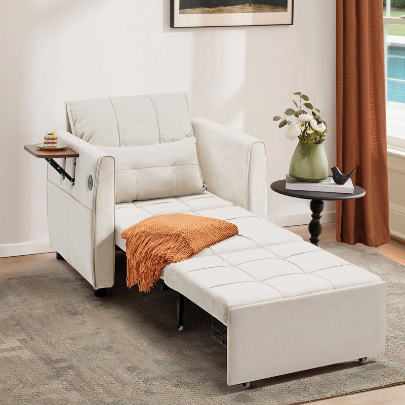 4-In-1 Convertible Sleeper Sofa Bed For Adults – 90" Extra Long Pull-Out Bed With Wing Table, USB Charging & Storage, Beige